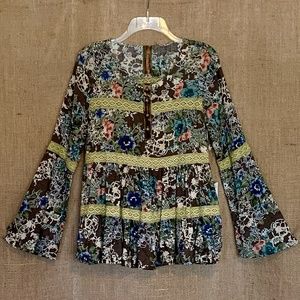 ARATTA Floral Boho LS Top 3 Tiers Brown Small NWT